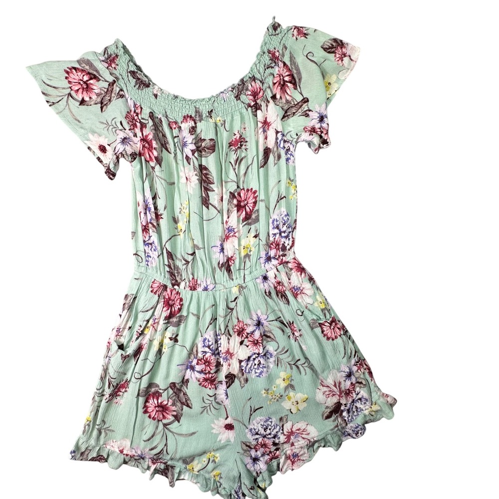 Bongo Floral Romper Mint Green Boho Coquette Cottagecore Ruffle Size Medium Kids